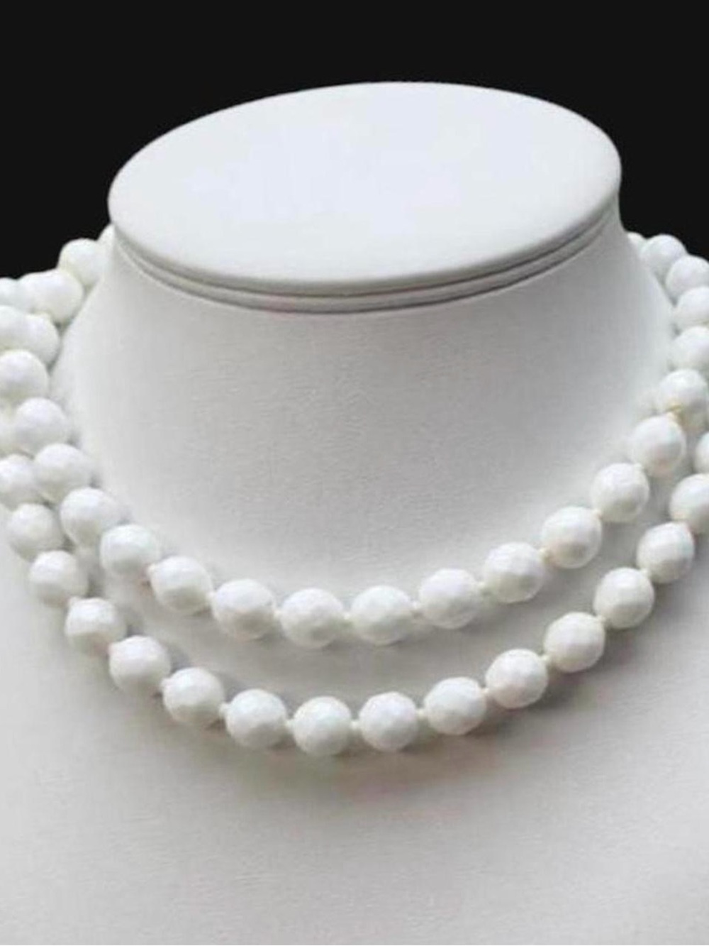 Germany Double Strand White Milk Glass Faceted Beaded Art Deco Choker